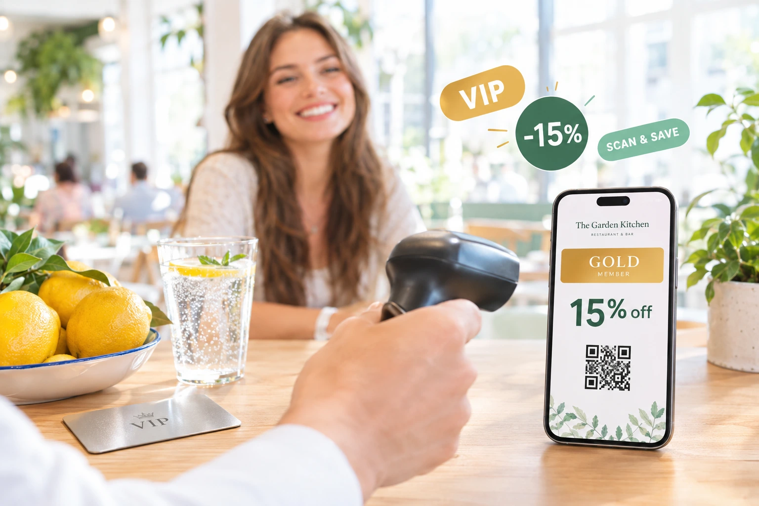 A VIP Discount Card for Your Restaurant's Regulars — Give your best guests a club card with their own discount — at the table, for pickup and for delivery. Staff scan it at the table, online it applies itself, and it lives in Apple Wallet or Google Wallet.