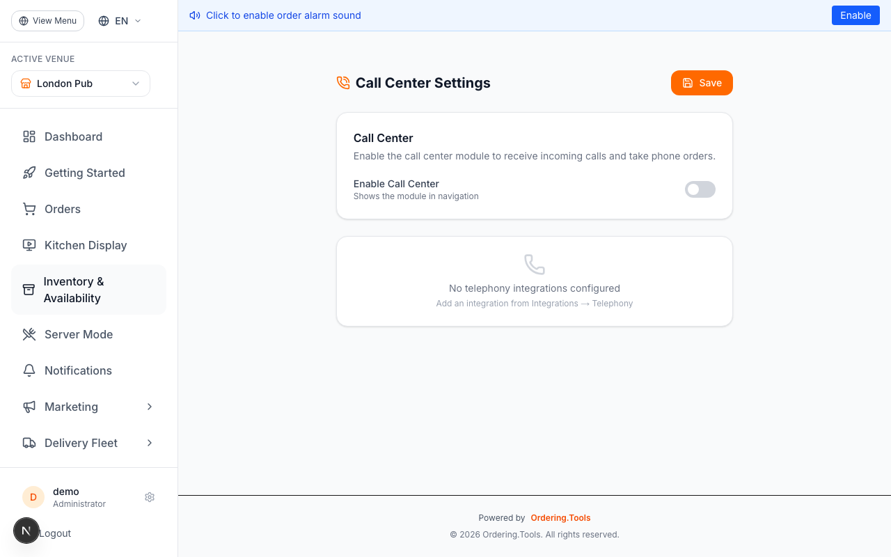Enable Call Center Module