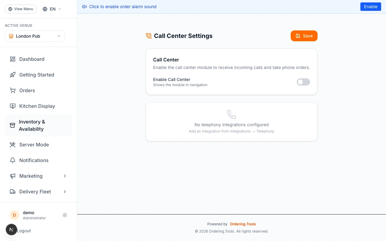 Enable Call Center Module