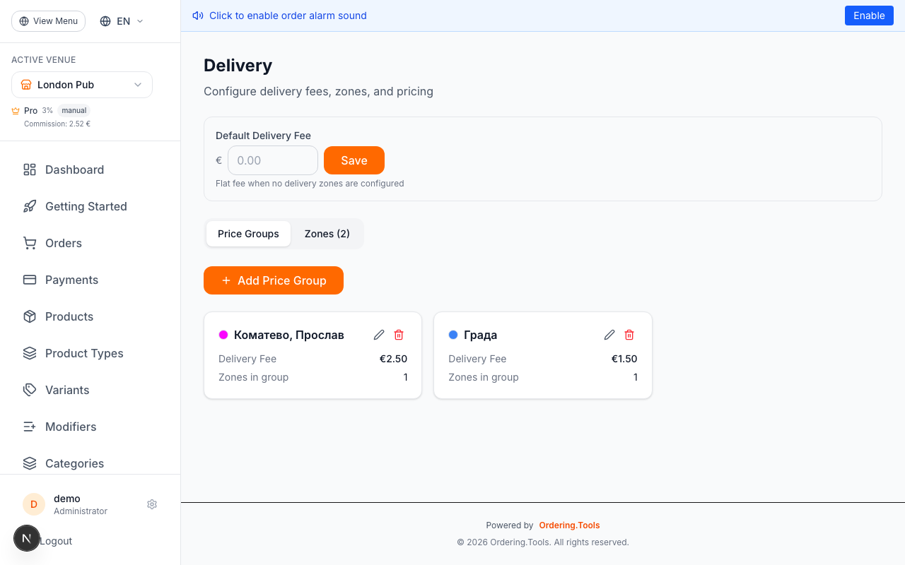 Set a Default Delivery Fee