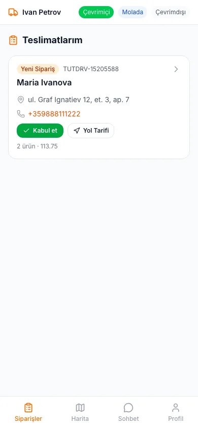 Giriş ve teslimatlarınız