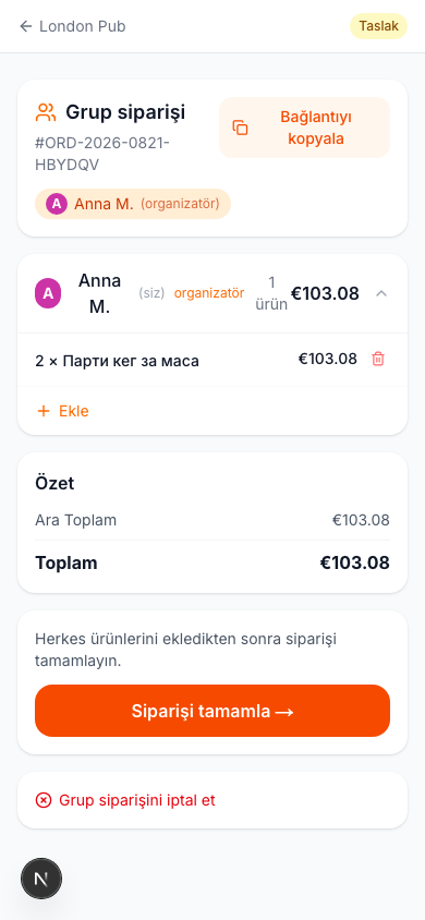 Grup Siparişini Başlatma