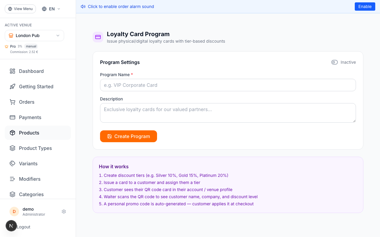 Set Up the Loyalty Card Program