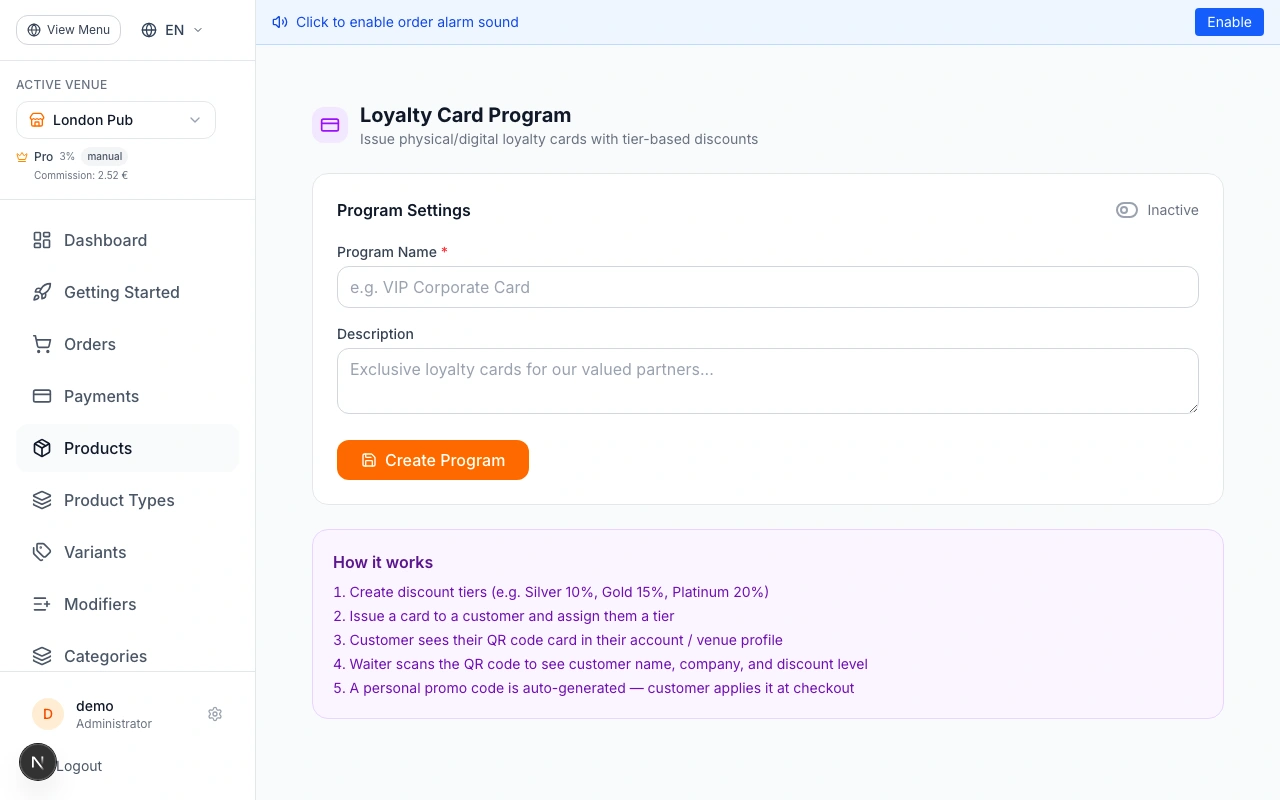 Set Up the Loyalty Card Program