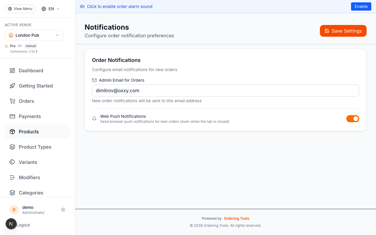 Set Up Order Notifications