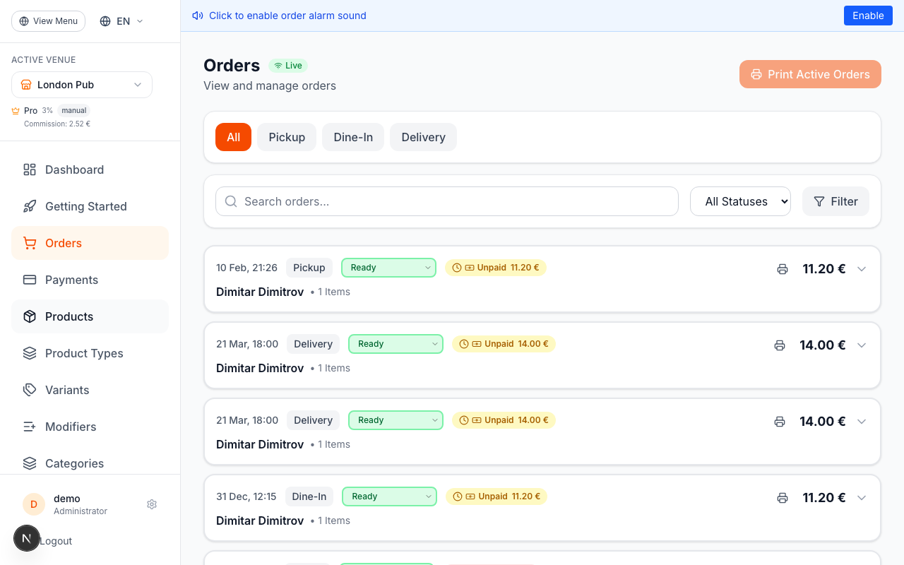 Manage Incoming Orders