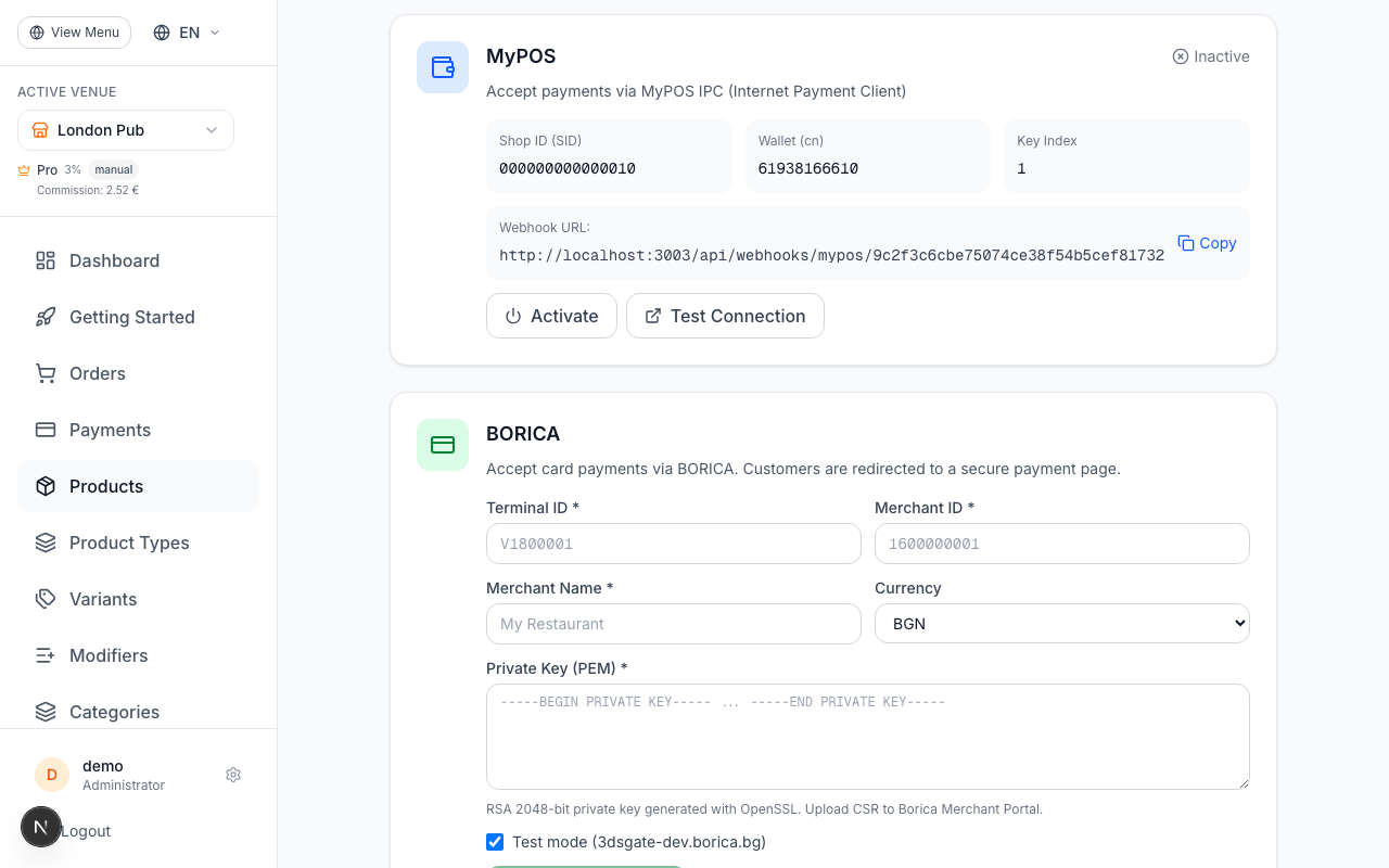 Option C: Connect BORICA