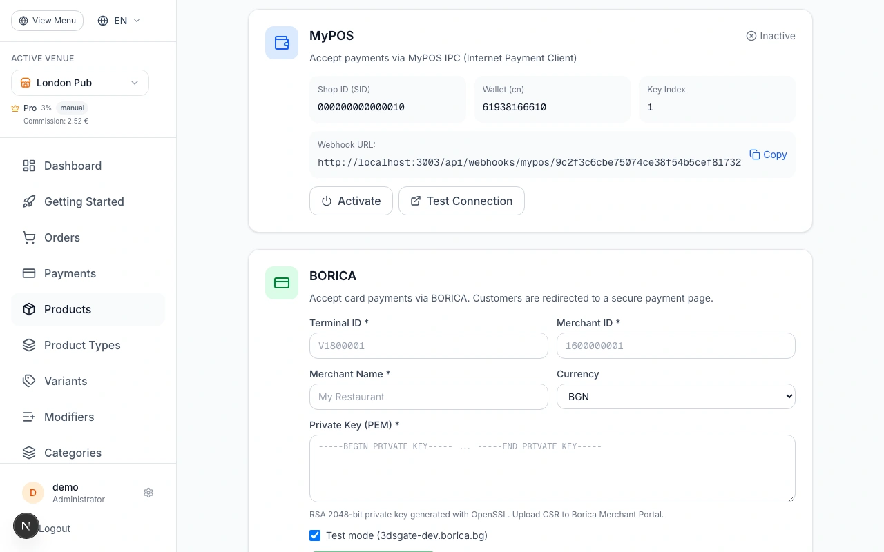 Option C: Connect BORICA
