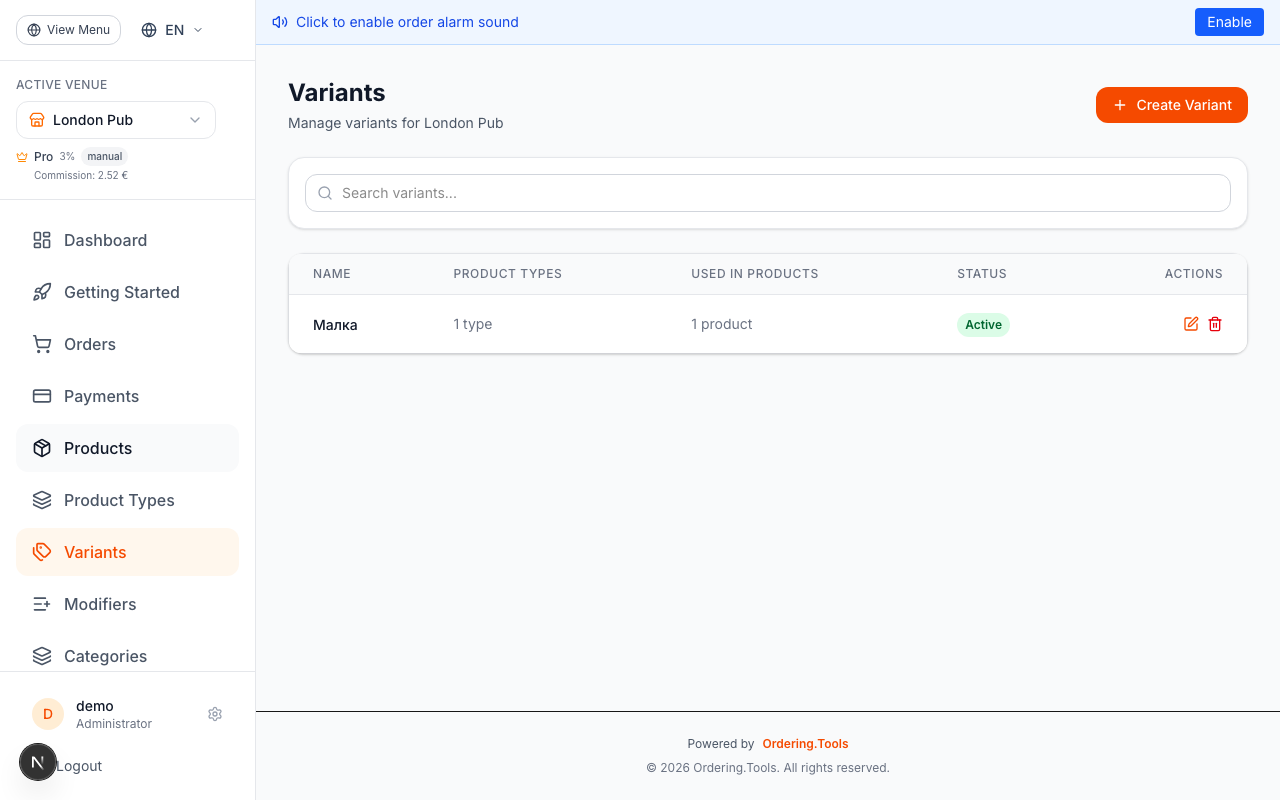Define Variants with Pricing