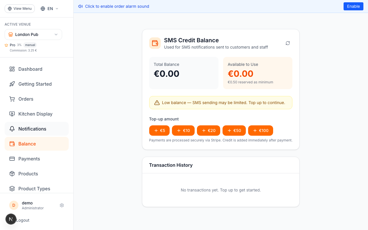 SMS Credit Balance