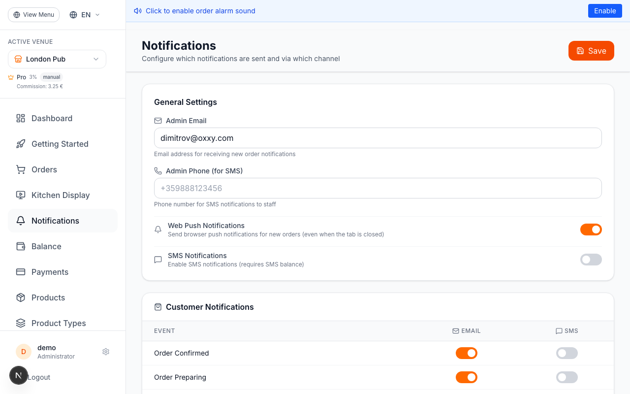 Enable SMS in Notification Settings