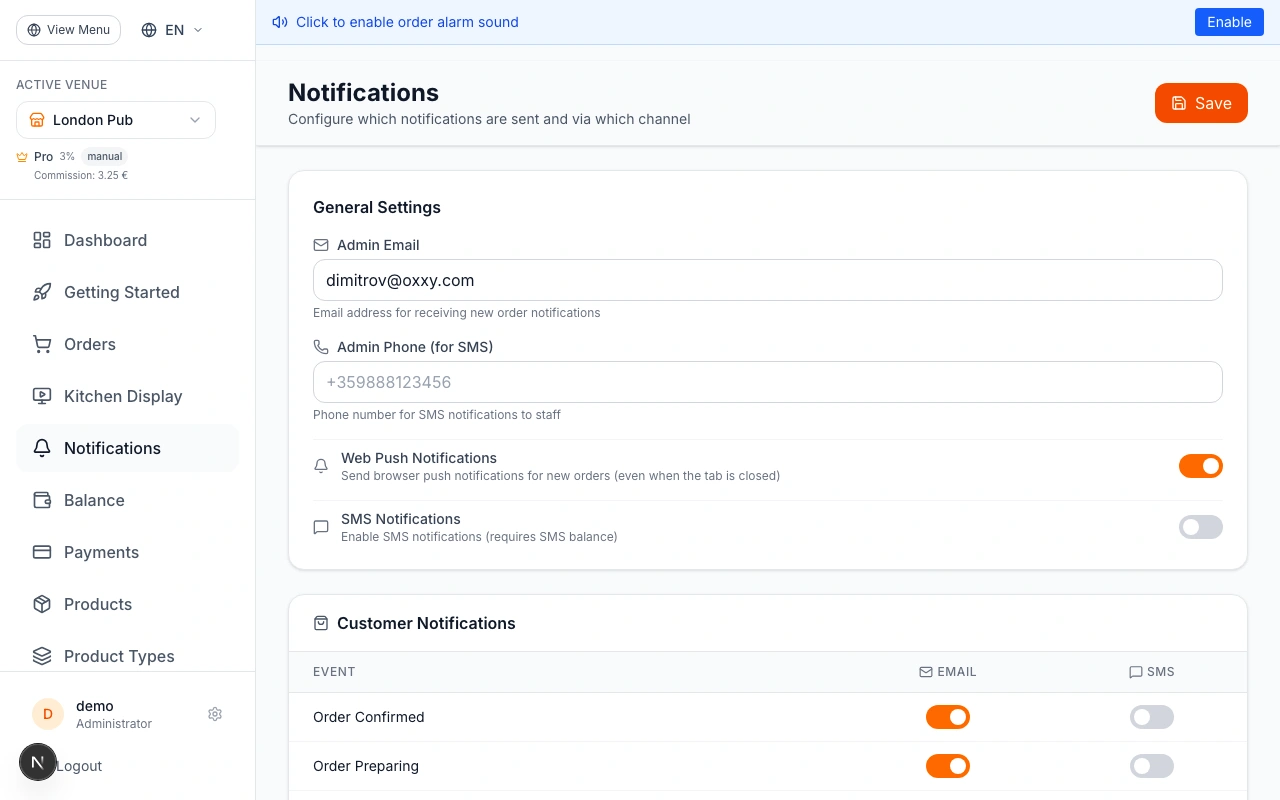 Configure the Notification Matrix