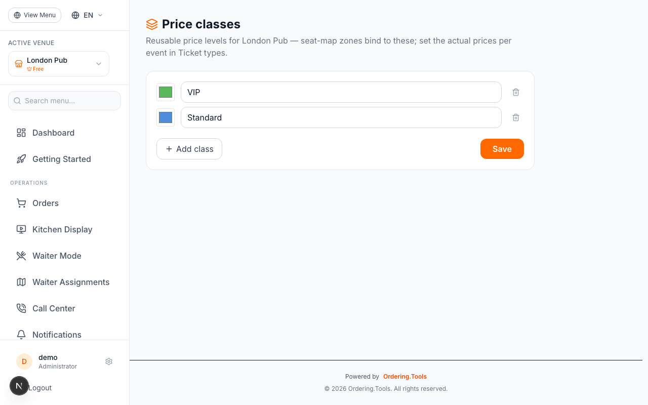 Define Price Classes in Ordering.Tools