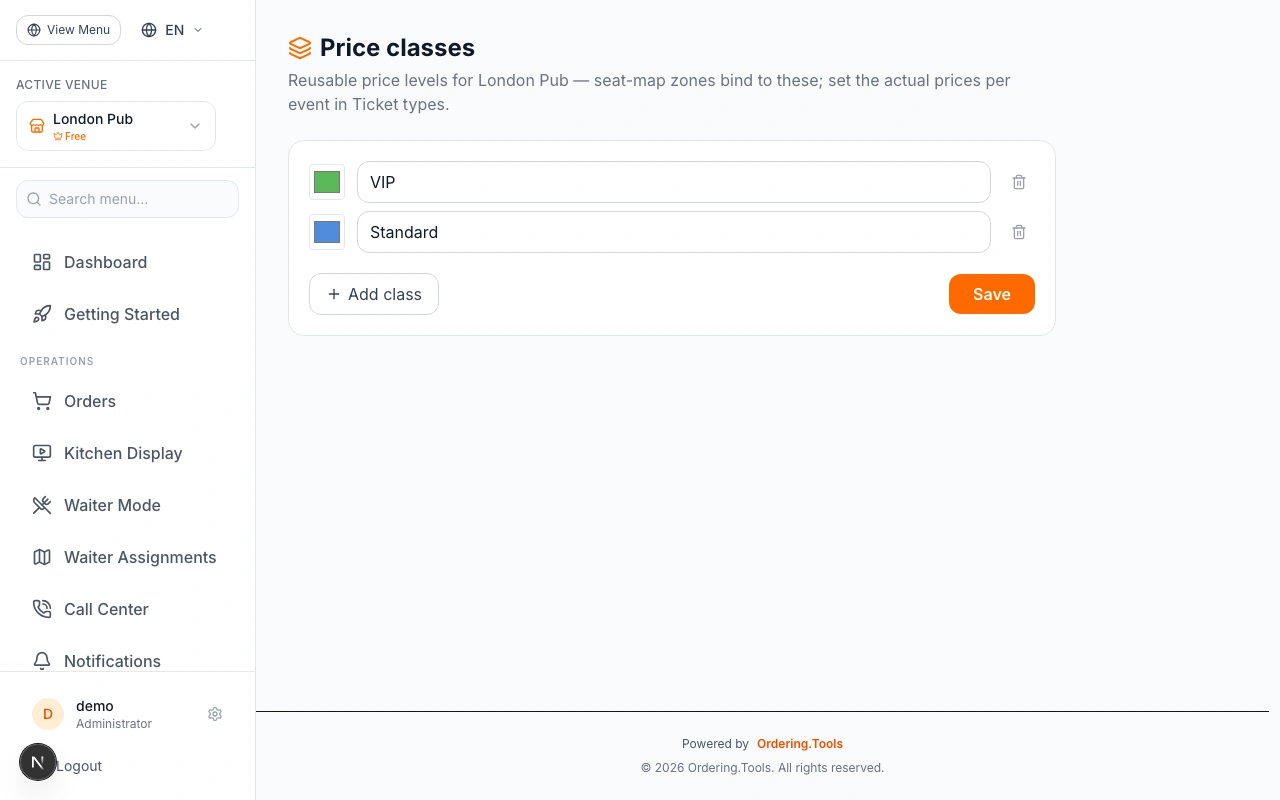 Define Price Classes in Ordering.Tools