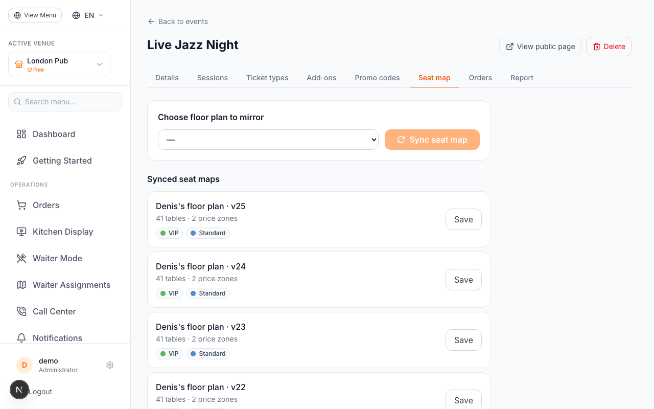 Create the Event, Sync the Seat Map, Add Sessions