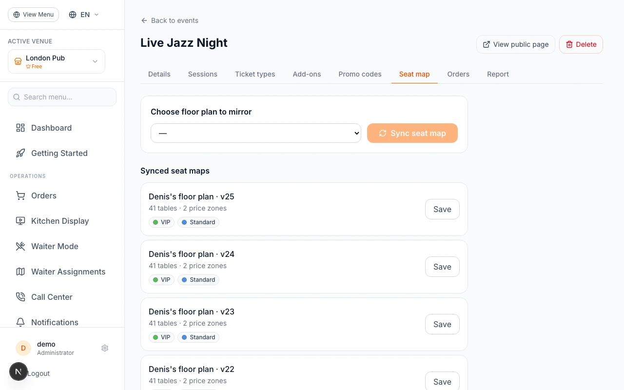 Create the Event, Sync the Seat Map, Add Sessions