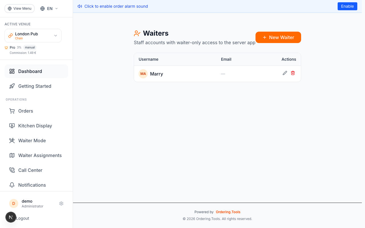 Create Waiter Accounts